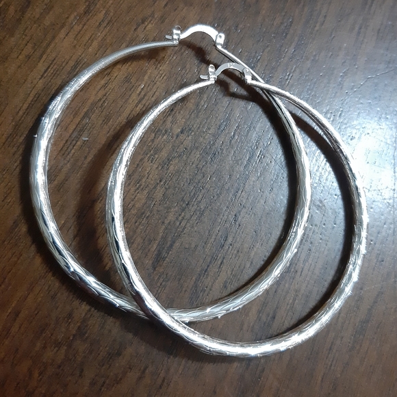 Jewelry - 925 Big Engraved Hoop Silver Earrings NEW